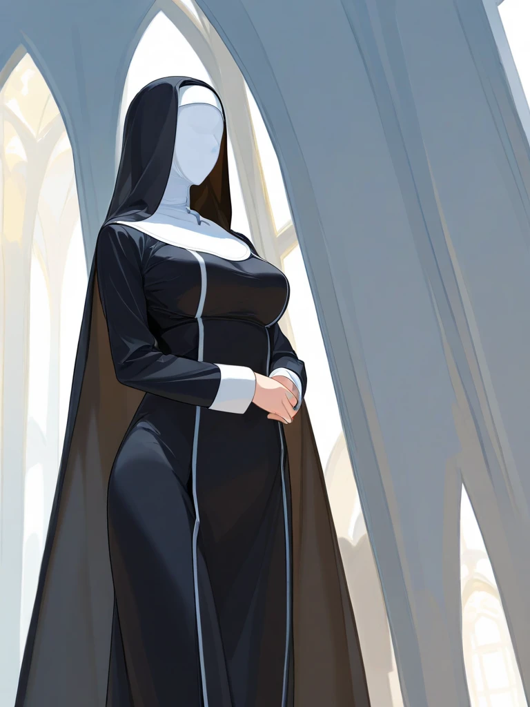 Nun,women,strong,huge,tall,muscular,black blindfold,slim waist,huge arms