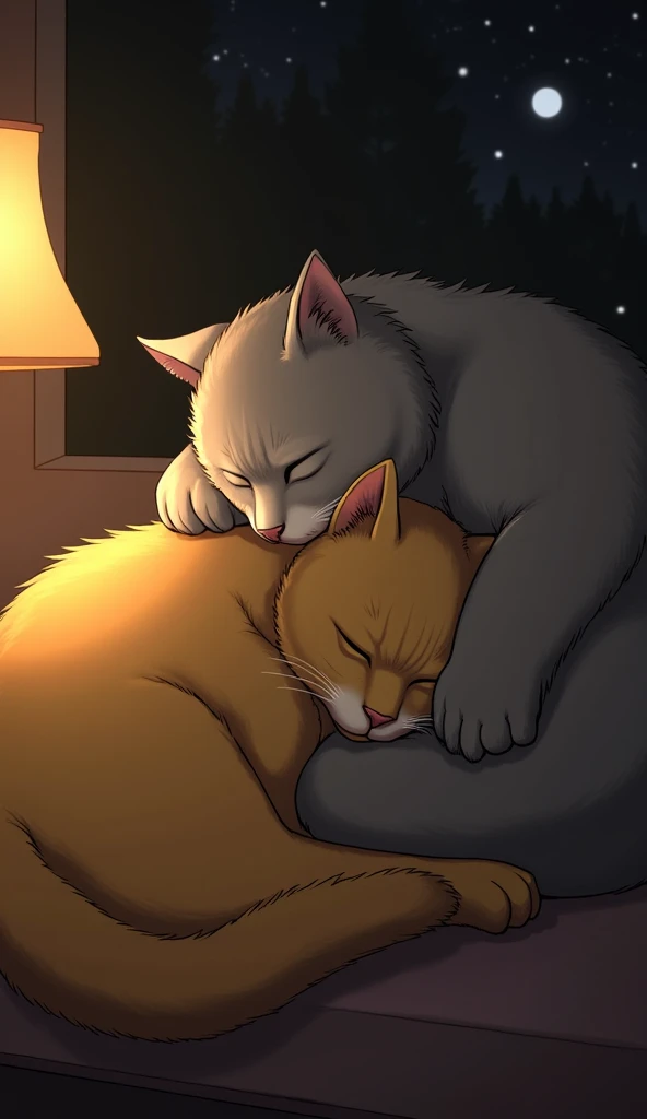 Orange cat crying over dead brother
