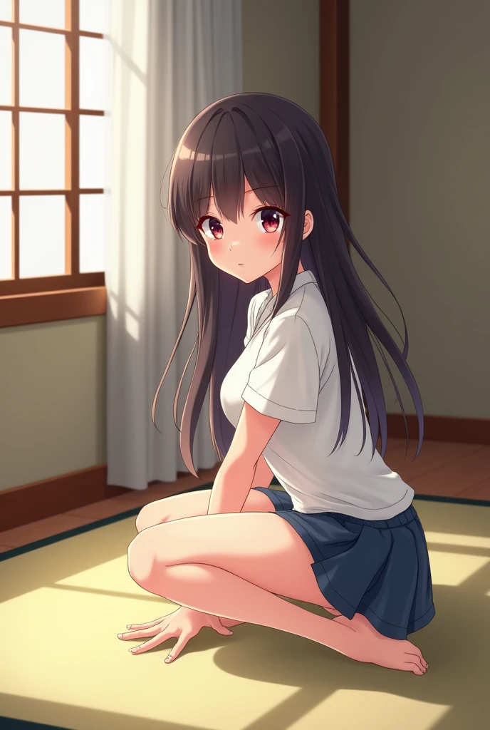 Kobeni from chainsawman anime with her feet out and she is blushing