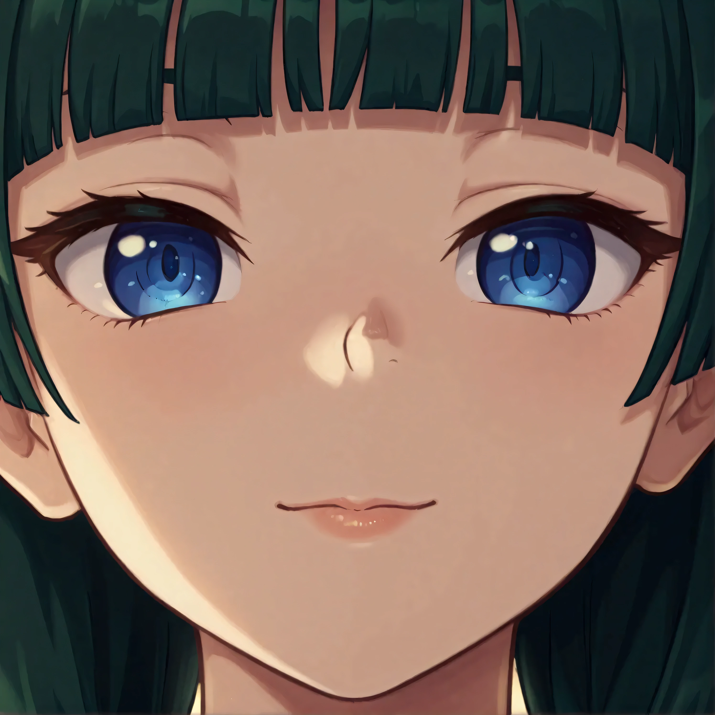 maomao, bangs, blue eyes, green hair, blunt bangs