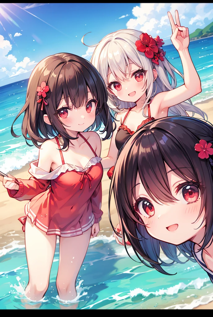 NSFW, (4+Girls:1.5), (Alternate athlete swimsuit pool), Tanned skin, dark tanned skin, oil, Abs:1.5, tan lines, dynamicposes, Girl playing beach volleyball, Beach volleyball, Net, Masterpiece, Top quality, hyper HD, Highest resolution, Very detailed, Perfect face, Professional lighting, Clean skin, CG illustration, Slender, Very cute, Young face, cleavage, Lower breast, Wet body, (breasts out:1.4), different hair color, Short hair, Large breasts, semi long hair, different hair style, Hair ribbon, Blush, navel, From below, Wet body, (breasts out: 1.4), (Plastic bag 1.2), Transparent swimsuit, beach, Sand, water, (Wind: 1.3), girls playing behind, showing butt, a black choker
