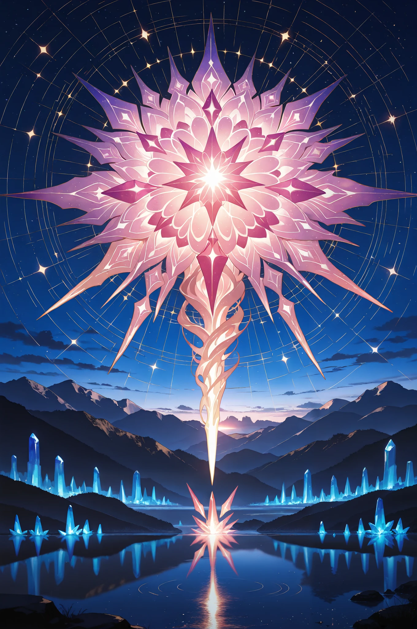 Otherworldly alien landscape with towering crystal formations and bioluminescent flora, hyperrealistic fantasy art created using cutting-edge generative algorithms,masterpiece, best quality, amazing quality, very aesthetic, absurdres, newest, highly detailed,high-resolution,