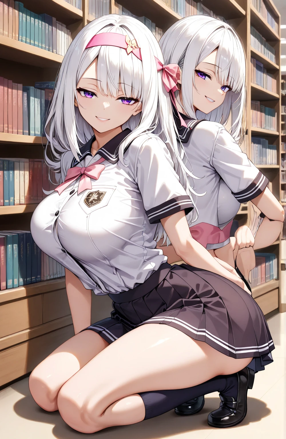 (Best Quality, 4K, 8K, hight resolution, masutepiece:1.2), Ultra-detailed, (Realistic, Photorealsiticです, Photorealsitic:1.37), Woman in her 30s, Mature Woman, Unsupervised,((Staff Room)),masutepiece, Highest Quality, Ultra-fine,max resolution, Extremely detailed, ((The bra is sheer,shortsleeves,Pencil mini skirt,White shirt,White panties,Sitting on a chair)),thong,pantyshot,cleavage of the breast,white hair,happily face,Open mouth