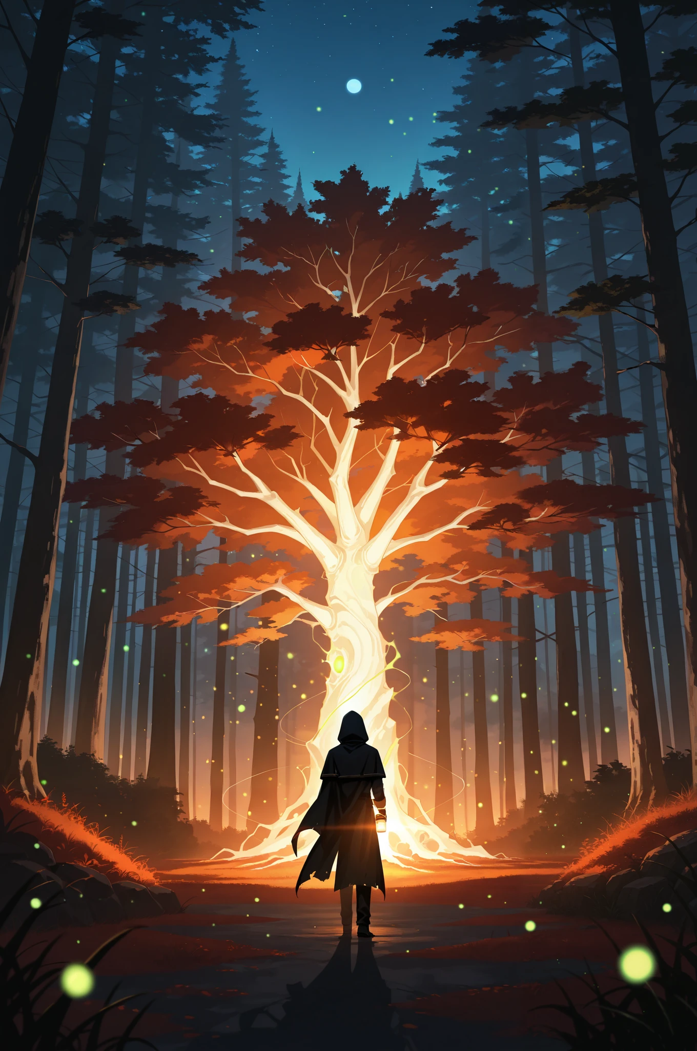 a dimly lit enchanting forest at night, mason jar glowing with ethereal fireflies, mesmerizing otherworldly atmosphere, highly detailed, 8k, dramatic lighting, fantasy, magical, mystical, bokeh, lush foliage, dramatic shadows, cinematic composition, warm color tones,masterpiece, best quality, amazing quality, very aesthetic, absurdres, newest, highly detailed,high-resolution,