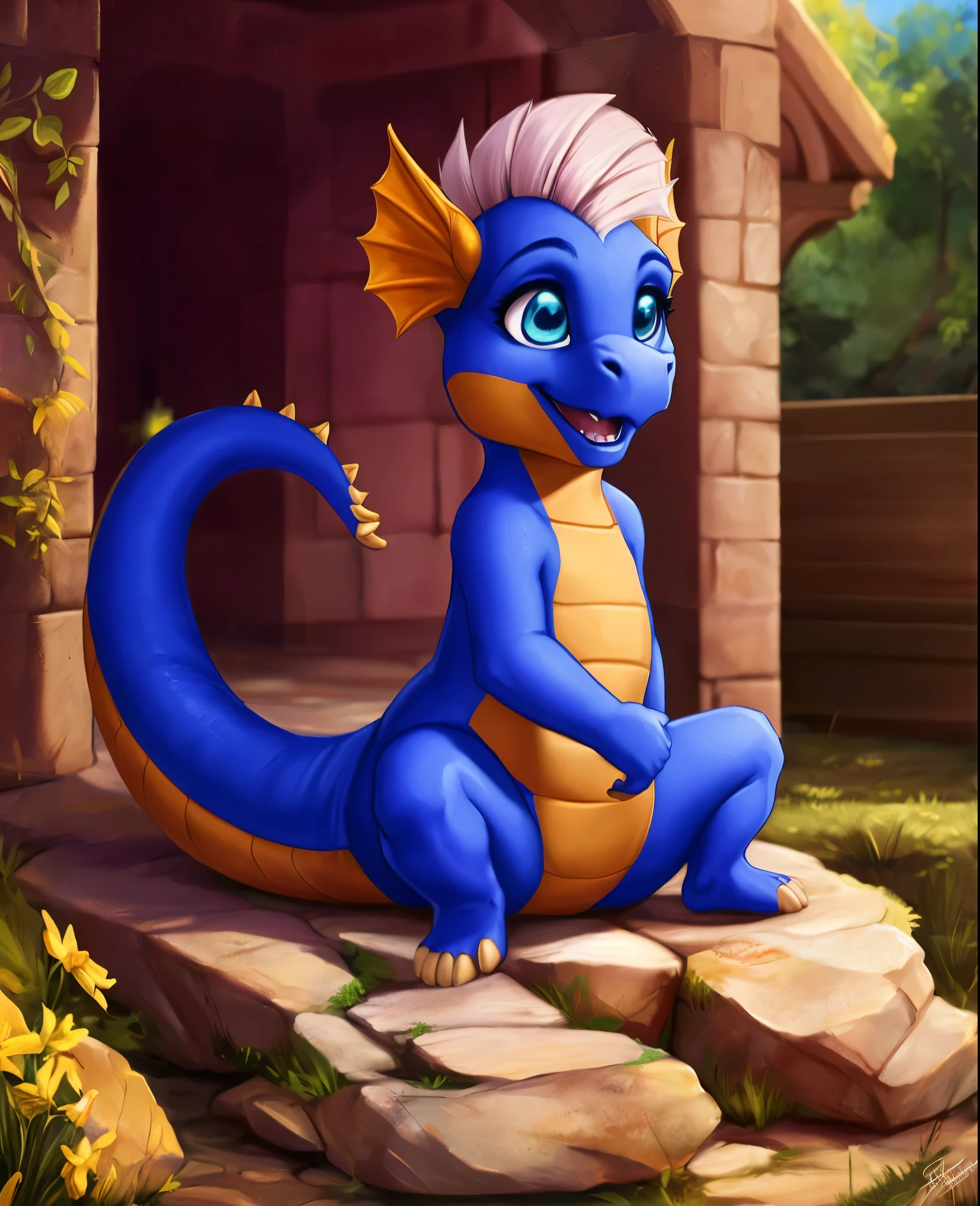 ,macro,  Blue eyes, blue body, (backwards, THICK tail bottom, Huge tail ), yellow belly, Mohawk purple , (Chibi),  ( all four ,  cowgirl position)  
 ( beautiful, aesthetic, perfect, Delicate, intricate),  masterpiece,  digital drawing ,  envelopes,     were,
de silgiriya mantsugosi, [[detailed Chunie lighting ]], [by personalami0.2],  by cynicalstarr ,