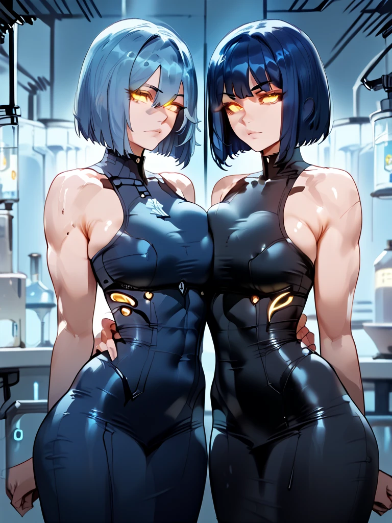 (2 girls: 1.5), (Yuri), hugs, group photo, seductive smiles, (Sexy mechanical women:1.3), five perfect fingers, (Exoskeleton Leotard:1.1), Rabbit ears, Rabbit tail, (Mechanical joints, Mechanical arms, Mechanical legs: 1.4), (exposed armpits, exposed thighs), (Long eyelashes, red lips) , (thin waist, huge chest, wide waist), cyberpunk, (bar), counter, wine, whiskey, bourbon,