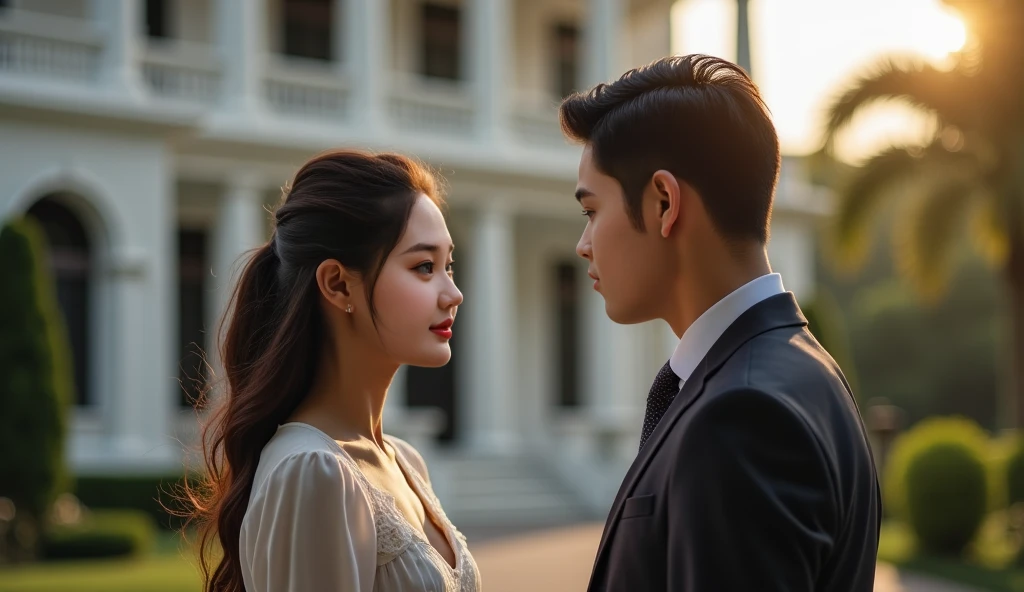 ((1 man and 1 little girl)),suit,handsome,the little girl is very short,standing in the room,smiling,looking at each other,tall figure,masterpiece,wide angle,romance,kiss,sexual relationship,