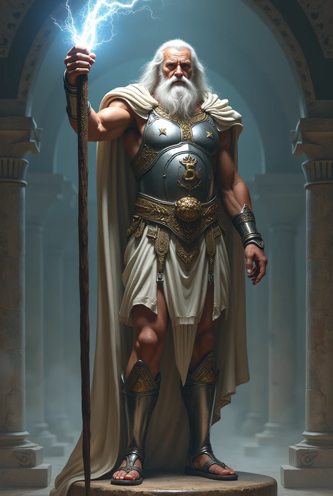 handsome old king crown on his head man in a gold outfit holding a sword and standing in a stone building, attractive beefy male with armor, portrait of demigod hercules, muscular male hero, male warrior, portrait of rugged zeus, picture of an adult male warrior, ancient warrior, portrait of greek god ares, greek myth digital painting, painted portrait of rugged zeus