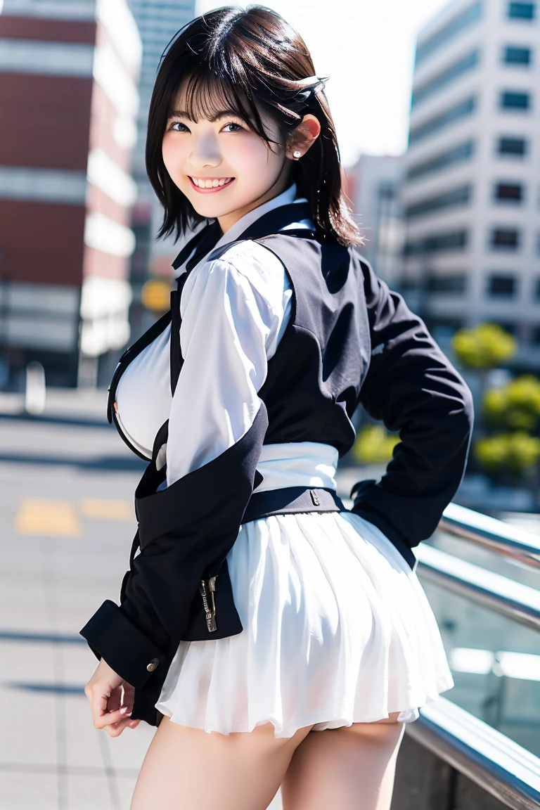 masterpiece, Highest quality, Raw photo, Ultra-high resolution, Realistic,
(Anatomically correct, , Viewer's Lover, She really loves her viewers, Baby Face, Cute face, Perfect body, Small waist and full body, Thin legs, Large Breasts, Realistic Skin, Angle from below, Show off your whole body style),
((Wear a cosplay costume from the game)),
(country, Round face, Black Hair, Watery eyes, Shining Eyes, Short Bob Cut, bangs, Lowered eyebrows, Small earrings, A slight blush),
(View your viewers, Are standing),
(A smile that seduces the opposite sex),
(Tokyo, A bustling metropolis),
Natural light, full length,