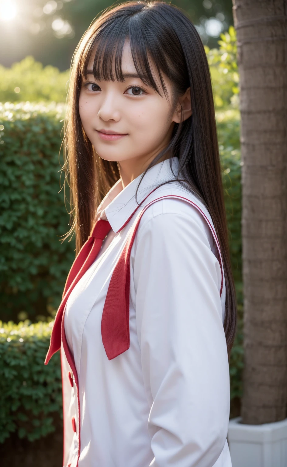 karakai jouzu no takagi-san, long hair, brown eyes, sailor suit, short sleeve,red neckerchief,serafuku, breast squeeze, sweat, full-face blush, white eyes, ,p, small Breasts