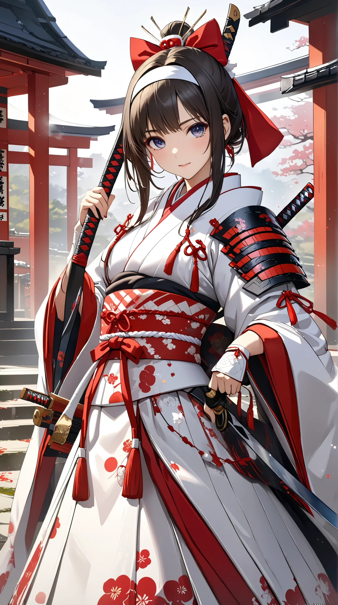 Anime girl in a kimono outfit holding a sword and a sword - SeaArt AI