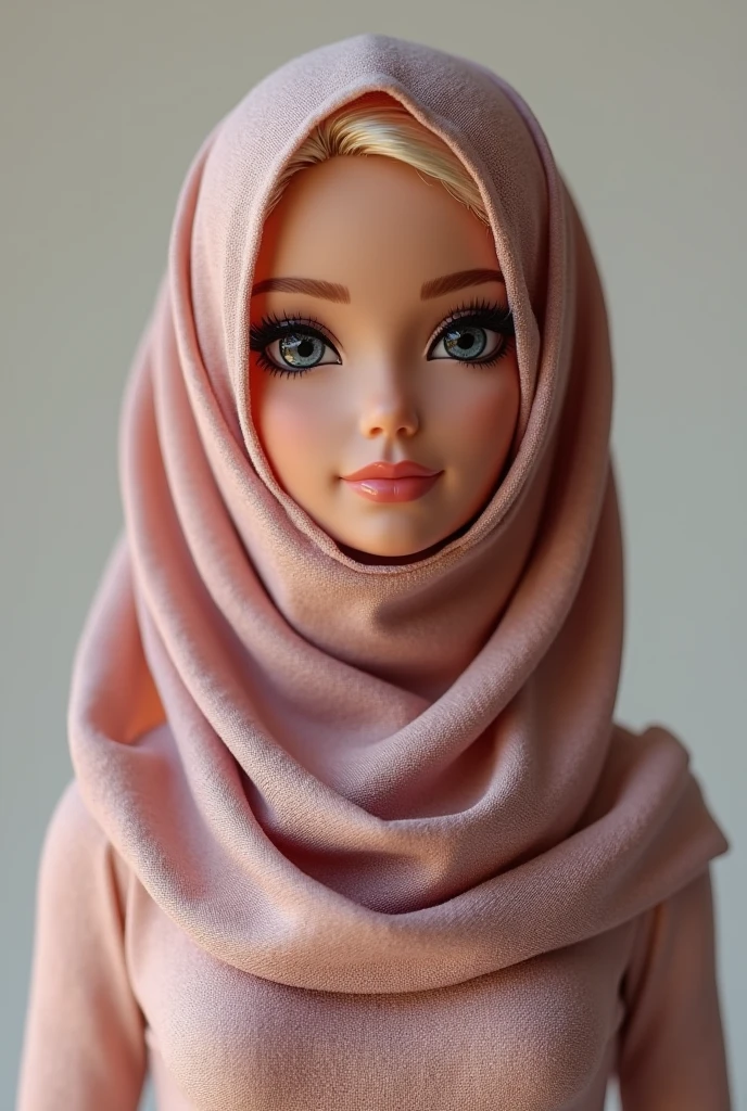 Do a Barbie with a muslim veil, des yeux clair et la peau un matte