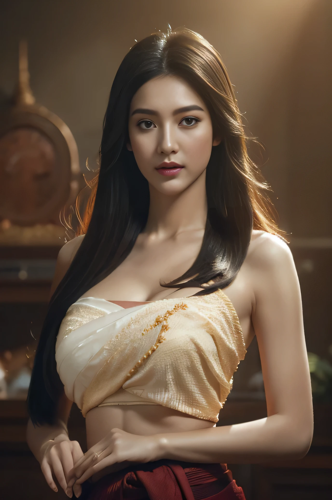 (Bra is visible:1.1), Full body image, Highest quality,masterpiece,masterpiece portrait,Intricate details,Magnificent Light,Fantasy,Dungeons & dragon,Retro,priest,Dark Elf,One girl,Wooden table,Shoulder strap,Grey Skin,Elegant smile,squint,Close-up portrait of a Mycenaean Drow woman wearing gold jewelry, Spider:0.9, web:1.0, Fantasy, Volumetric lighting, コンセプトart, Brush Stroke Style, artステーション, trend, Very detailed, art:Greg Rutkowski