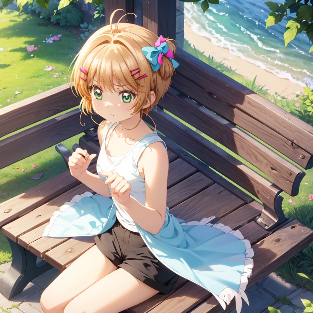 masterpiece, Highest quality, One girl, alone,summer服を着た, socks, Both sides up, summer、Seaside