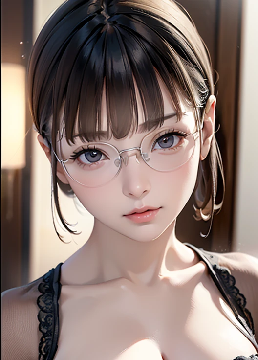 Highest quality, RAW Photos, Realistic, face, Incredibly beautiful girl, cute, length Hair,ponytail,Glasses,Written boundary depth, High resolution, 超detailed, detailed, Very detaileded, extremely detaileded eye and face, Sharp pupils, Realistic students, Sharp focus, Cinema Lighting, Japanese, Short Woman, Physical build, Short arms, length, Narrow eyes, Fleeting atmosphere, , Brown Bob Hair, ((thin唇)), White top and bottom swimsuit, masterpiece, Highest quality, detailedな肌, detailedなface, fine grain, 8K, Excellent anatomy, Full body portrait,flat breasts, small breasts, small,( small bust: 1.2), small bust, (slim, small, flat, small), thin, Delicate and sexy collarbone, One Girl, (beautiful girl, Delicate girl:1.3), (10 years old