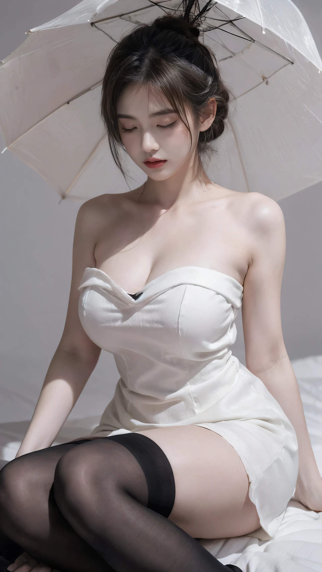 (Best Quality, High Resolution, Masterpiece: 1.3), 1girl, Full body photo, exposed big breasts, Satomi Ishihara, dressed sexy exposed, white clothes in the grass black silk, details of face and skin texture beautifully presented, detailed eyes, double eyelids, sexy pose, realistic, leaking half breastballs, a tall perfect woman with a slender figure
