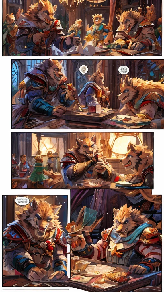Lion handing out enchanted potions to a row of other different forest animals