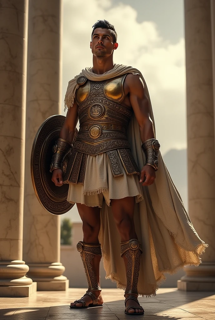 masterpiece, Highest quality, Very detailed, High resolution, High resolution, Realistic, Fine texture, Super Fine, Total concentration, Ancient Greek Art, Marble statue, Intricate details, Classical architecture, Doric column, Parthenon, Ancient pottery, Detailed pattern, Mythological scenes, Greek God々, Warrior in armor, Togas, Loose-fitting robes, Olive wreath, Greek Urn, Historical accuracy, Dramatic Pose, Realistic lighting, Depth of written boundary, Historical background, Detailed Texture, A calming color palette, Epic Scale, Professional, Very detailed, Intricate Design, Volumetric lighting, Cinematic Light, Historical art, Full body portrait, ancient ruins, Beautifully detailed backgrounds, Vivid yet realistic colors.