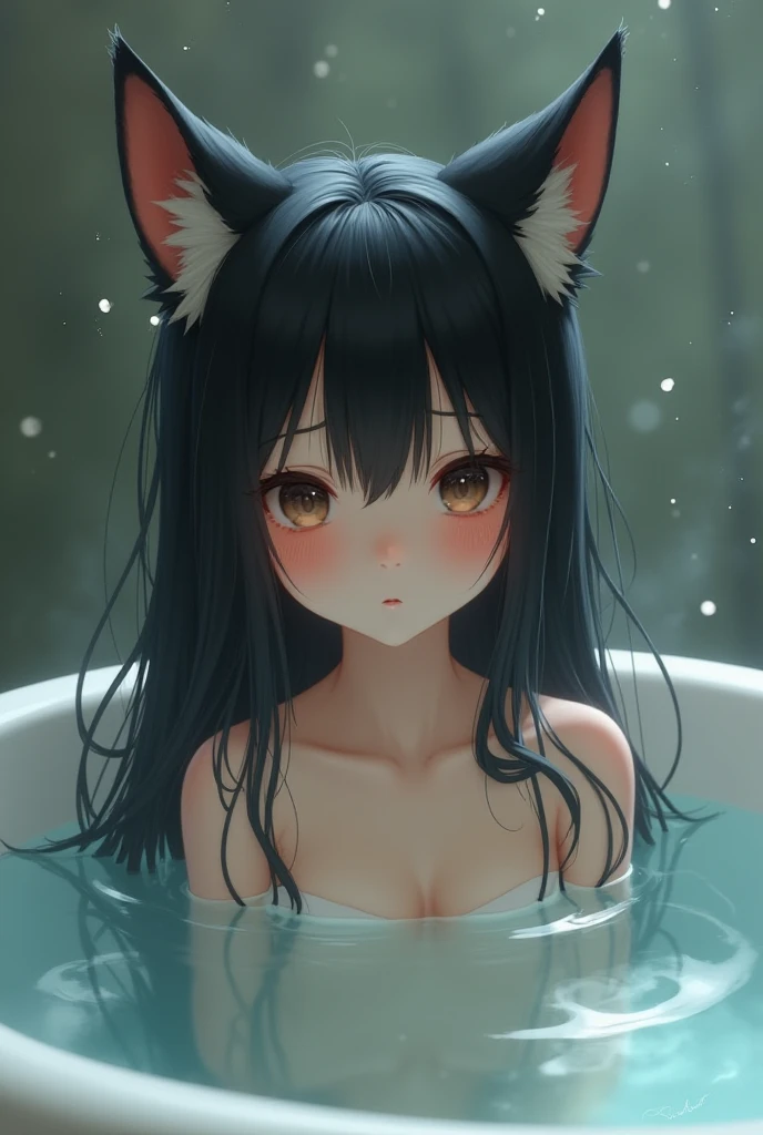 beast ear,whaite hair,Redlip,komono,By the creek