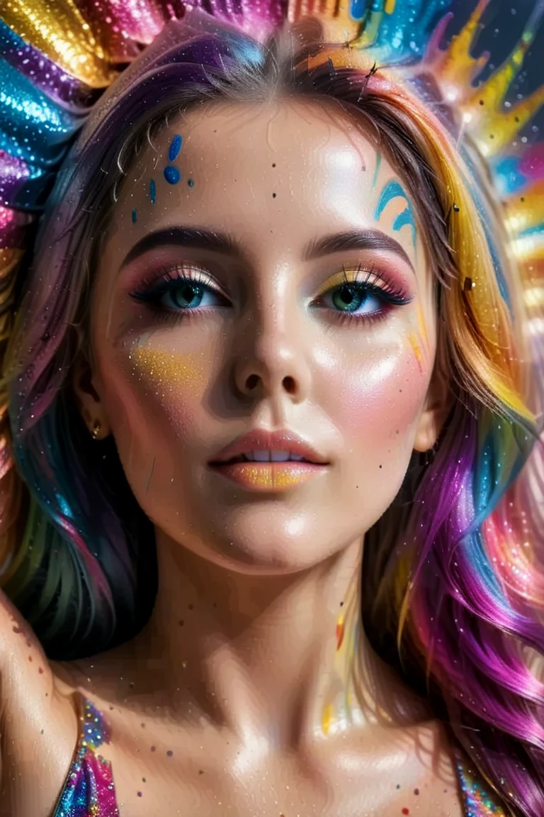 masterpiece, best quality, (extremely detailed CG unity 8k wallpaper, masterpiece, best quality, ultra-detailed, best shadow), (detailed background), (beautiful detailed face, beautiful detailed eyes), High contrast, (best illumination, an extremely delicate and beautiful),1girl,((colourful paint splashes on transparent background, dulux,)), ((caustic)), dynamic angle,beautiful detailed glow,full body, paint splash on face.