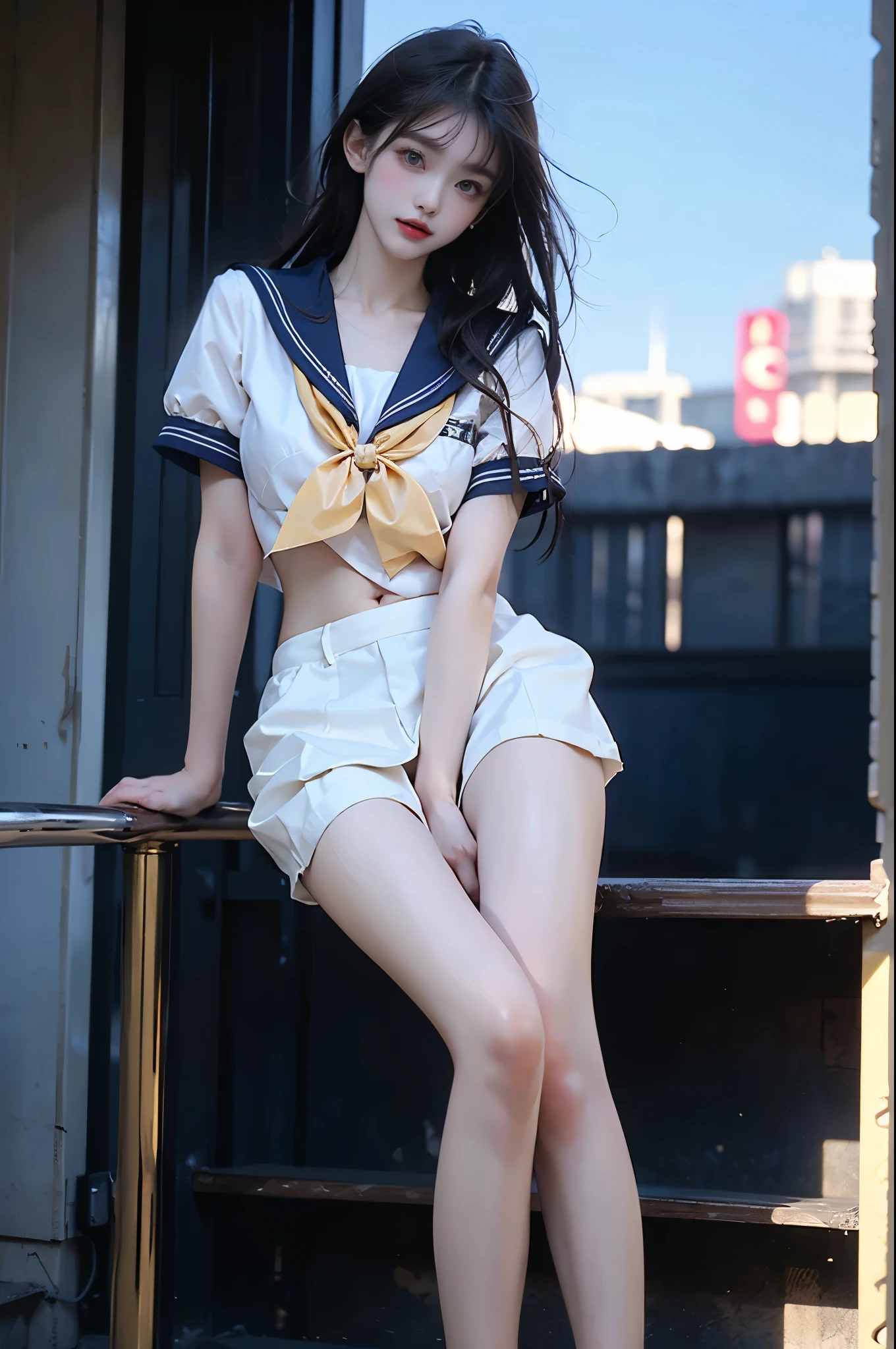 (8K、RAW Photos、Highest quality、masterpiece:1.2)、(Realistic、Realistic)、1 Girl、((Sailor Moon Costume:1.2、Thin legs、whole body、View from the front、smile、Looking into the camera、Hold your skirt with both hands and show me your black panties))、cute、Accurate Fingers
