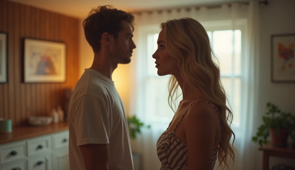Couple in love hugging and kissing in the building's elevator , um homem ((30 anos,pele caramelo, com cavanhaque, Corte Buzz)) E mulher ((americana, 25 anos, pale skin and freckles, olhos cinzas, nariz delicado, soft and delicate lips, cabelo blondie cinza longo e ondulado)), dinamic poses, ultrarrealista HD altamente renderizado fotorrealista, luz natural do dia, Fuji Camera
