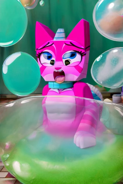 Lego cartoon unikitty fully trapped inside a giant super soap bubble ...