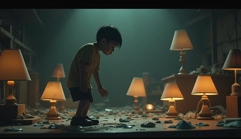 Boy running in an abandoned house