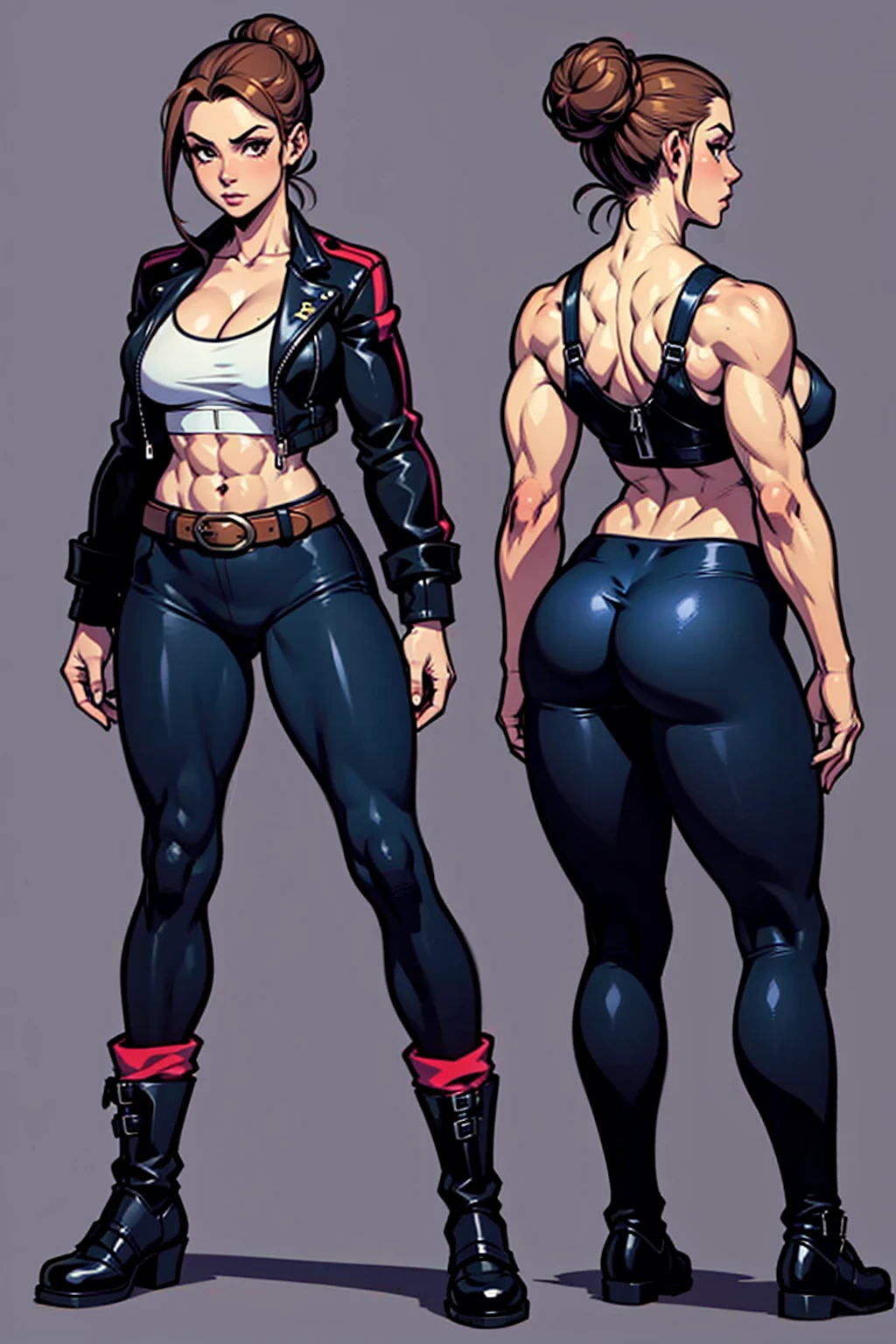 A closeup of a woman wearing military uniform with red accents with blue coat and some other poses, front side and back poses, cutesexyrobutts, woman with short black hair with light blue locks, eyes with bright blue and red tones with vampire iris, pale skin, vampire, pointed ears,  muscular!, fit body, gynoid body,sweaty body, perfect body, fit body, abdomen, big breasts, chubby butt, prancing ass, prancing butt, full body concept art, detailed full body concept art, Yusuke Murata style, Ilya Kuvshinov, Oppai proportions, official character art, uniform, full body concept, (best quality, masterpiece) a cute chibi girl,