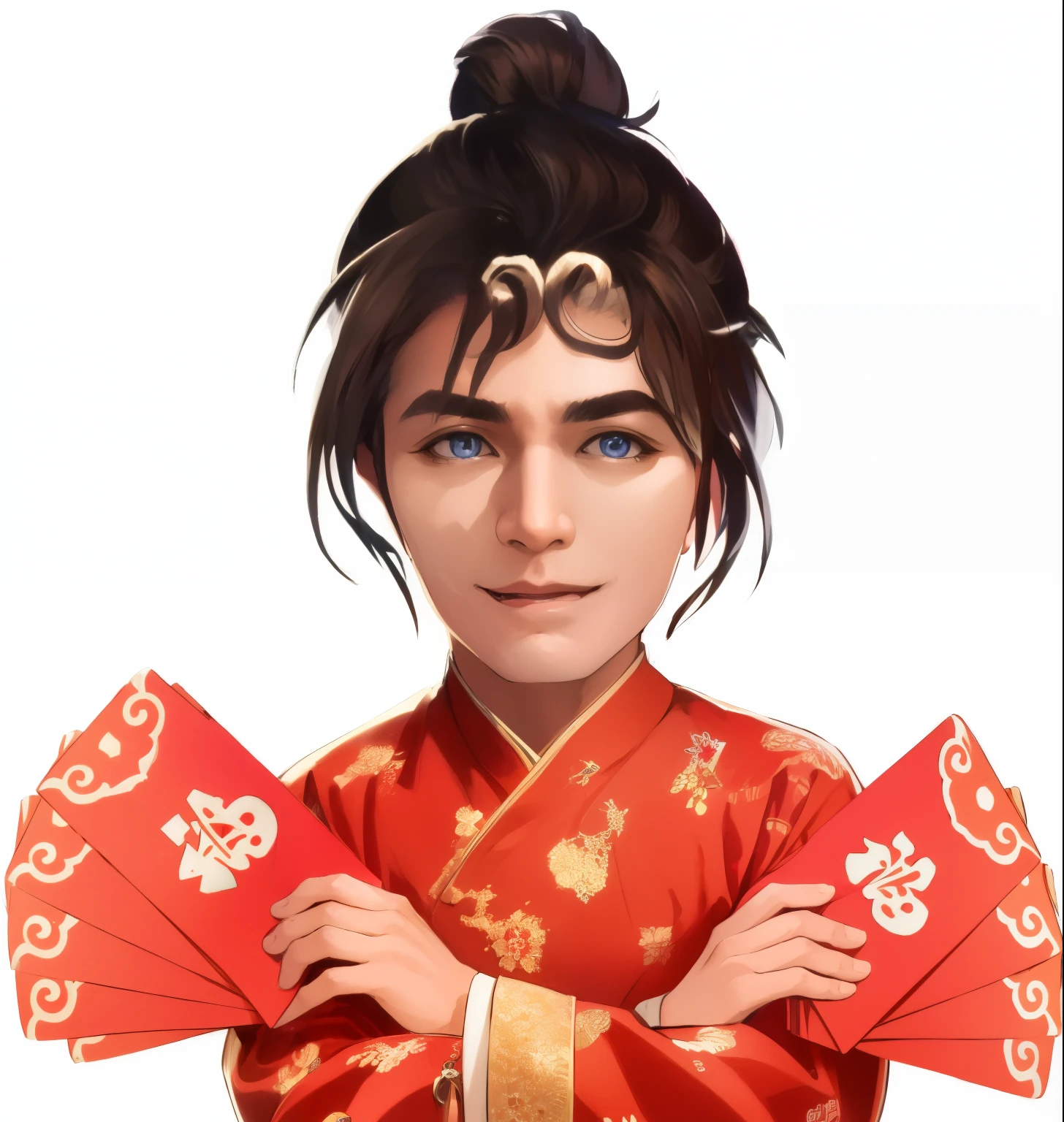 serious expression,handsome,Stephen Chow,大话西游Stephen Chow,star,(absurdres, high resolution , super detailed ), (1 male, Stephen Chow, aldult,handsome气的脸,Well-defined, Deep eyes ,deep feeling, Wearing cheongsam,holding red envelopes , Tall Strong Men , Broad shoulders , Handsome), brown hair , brown eyes, (square jaw , Thick neck, Thick eyebrows), rest, forest, Fantasy , , Extremely detailed facial , upper body, masterpiece, top quality, Hand Drawn Style Characters , Best Quality, Official Art , Stephen Chow,脸庞精致handsome气,电影Actor,Stephen Chowstar, Beautiful eyes , ,Beautiful face , Extremely detailed eyes and face, masterpiece, high quality , Perfect Face , ,Perfect Fingers, Perfect Anatomy , Perfect Arms, 男star,handsome气的脸庞, Actor, Hand Drawn Style Characters ,2.5D, ( Highest Quality ,16K, high resolution , masterpiece:1.2), super detailed,( Hand Drawn Style Characters , realistic :1.37),HDR, Ultra HD, studio lighting , ultra-fine painting , clearly focused, physically-based rendering , Extreme Detailed Description ,Professional, The bright colors , dramatic lighting , Light and Dark Contrast, Mystery,joy,, surrealistic ,Fantasy