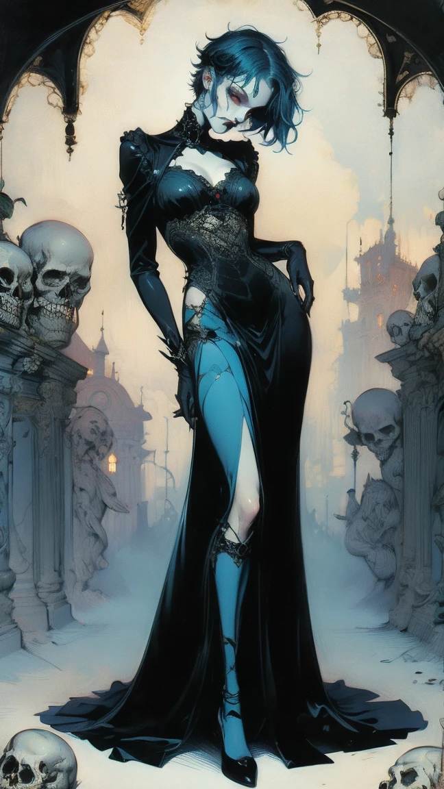 some sexy, dark, queen of hell, loneliness, magic,castle, tmari, sketch, traditional media, pen drawing, white background (art inspired by Bill Sienkiewicz). oil painting)