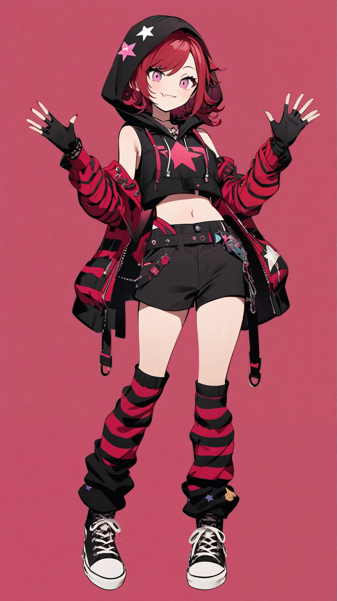 Anime girl with red hair and black outfit posing for a picture - SeaArt AI