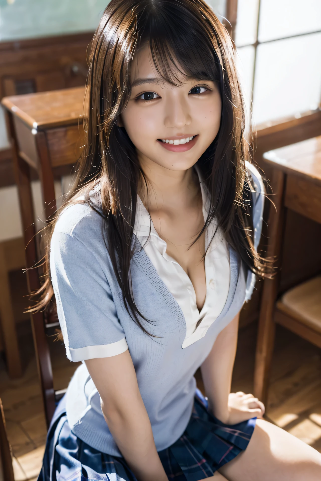 (8K、RAW Photos、Highest quality、masterpiece:1.2)、(Realistic、Realistic)、1 Girl、((Sailor Moon Costume:1.2、Thin legs、whole body、View from the front、smile、Looking into the camera、Spread your legs while squatting))、cute