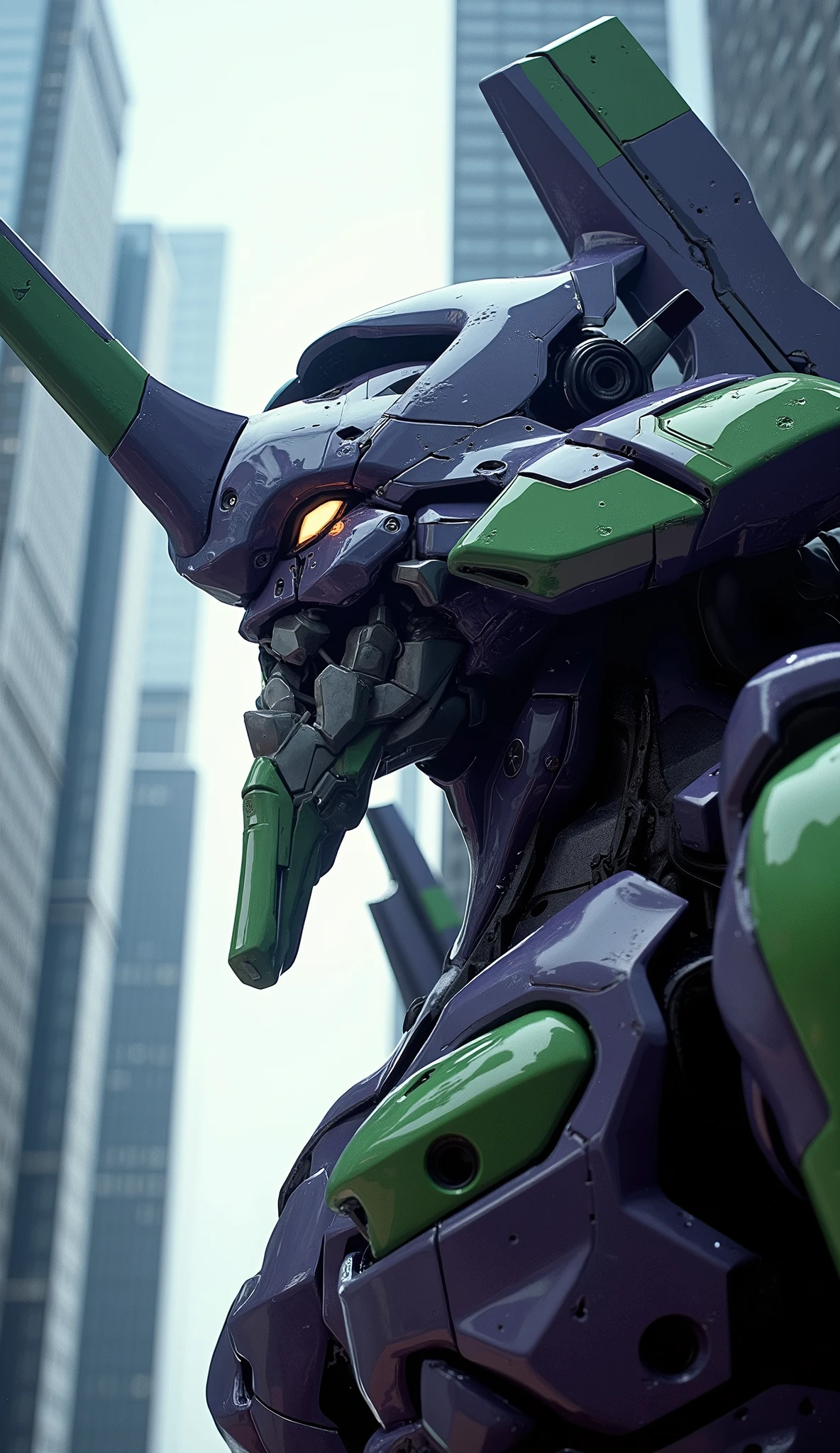 7-EVA 01 Gloss Surface Finish 、 face up、Slim fit、huge、Hunchback、Masterpiece、 best quality 、Buildings、 best quality 、 best image quality 、 Depth of Subject 、