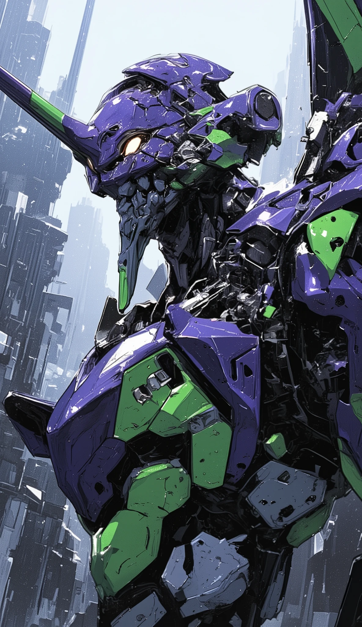 7-EVA 01 Gloss Surface Finish 、 face up、Masterpiece、 best quality 、Buildings、 best quality 、 best image quality 、 dynamic angle