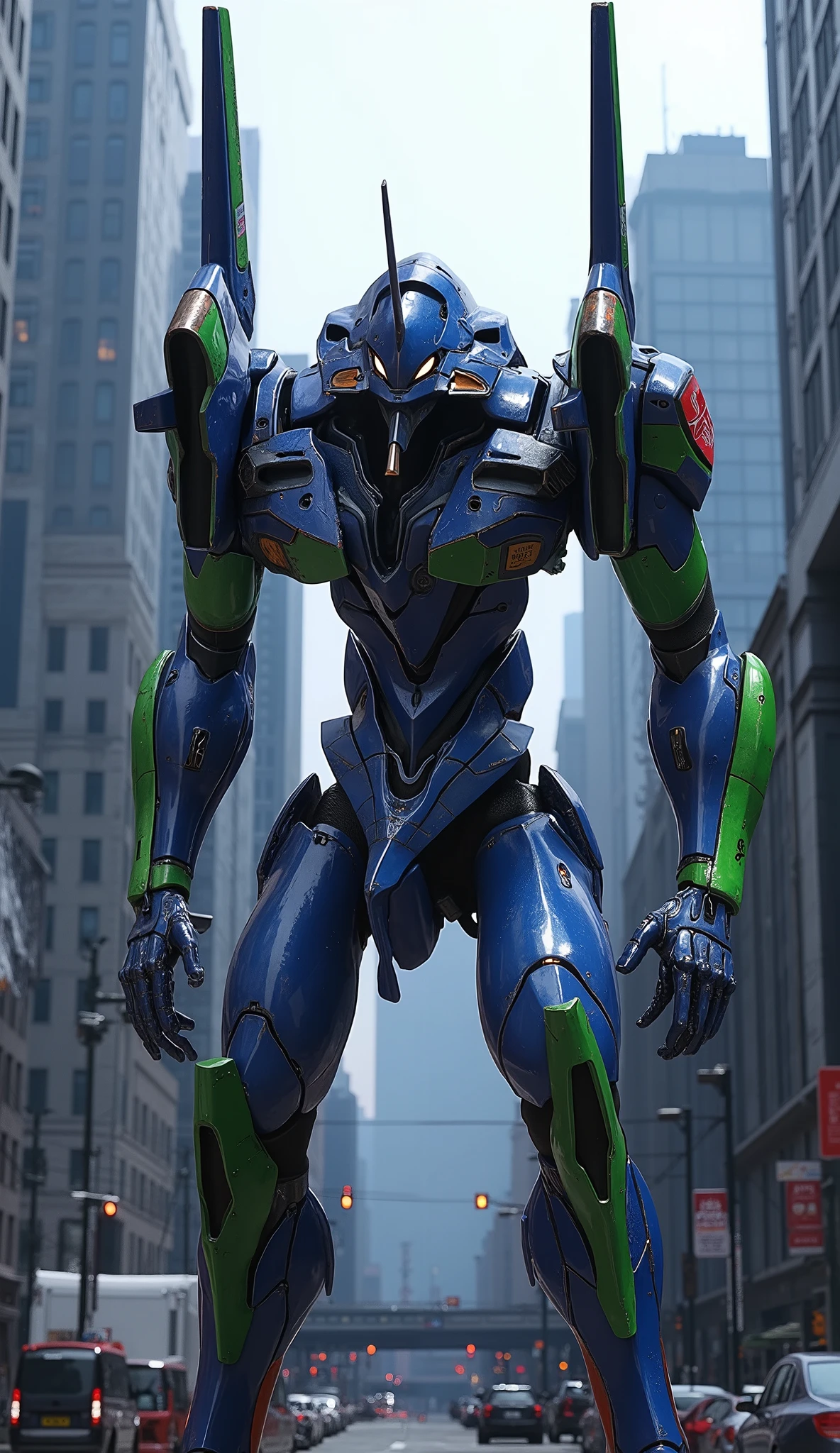 7-EVA 01 Gloss Surface Finish 、 face up、Slim fit、huge、Hunchback、Masterpiece、  best quality  、Buildings、  best quality  、  best image quality 、 Depth of Subject 、