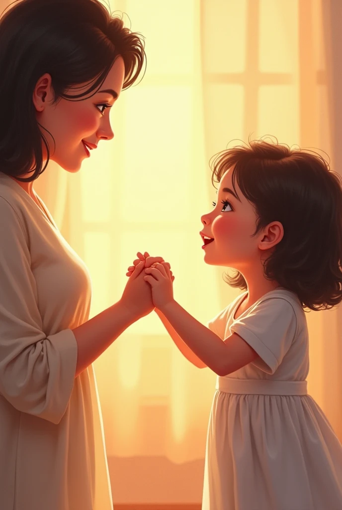 Mother holding kids hand