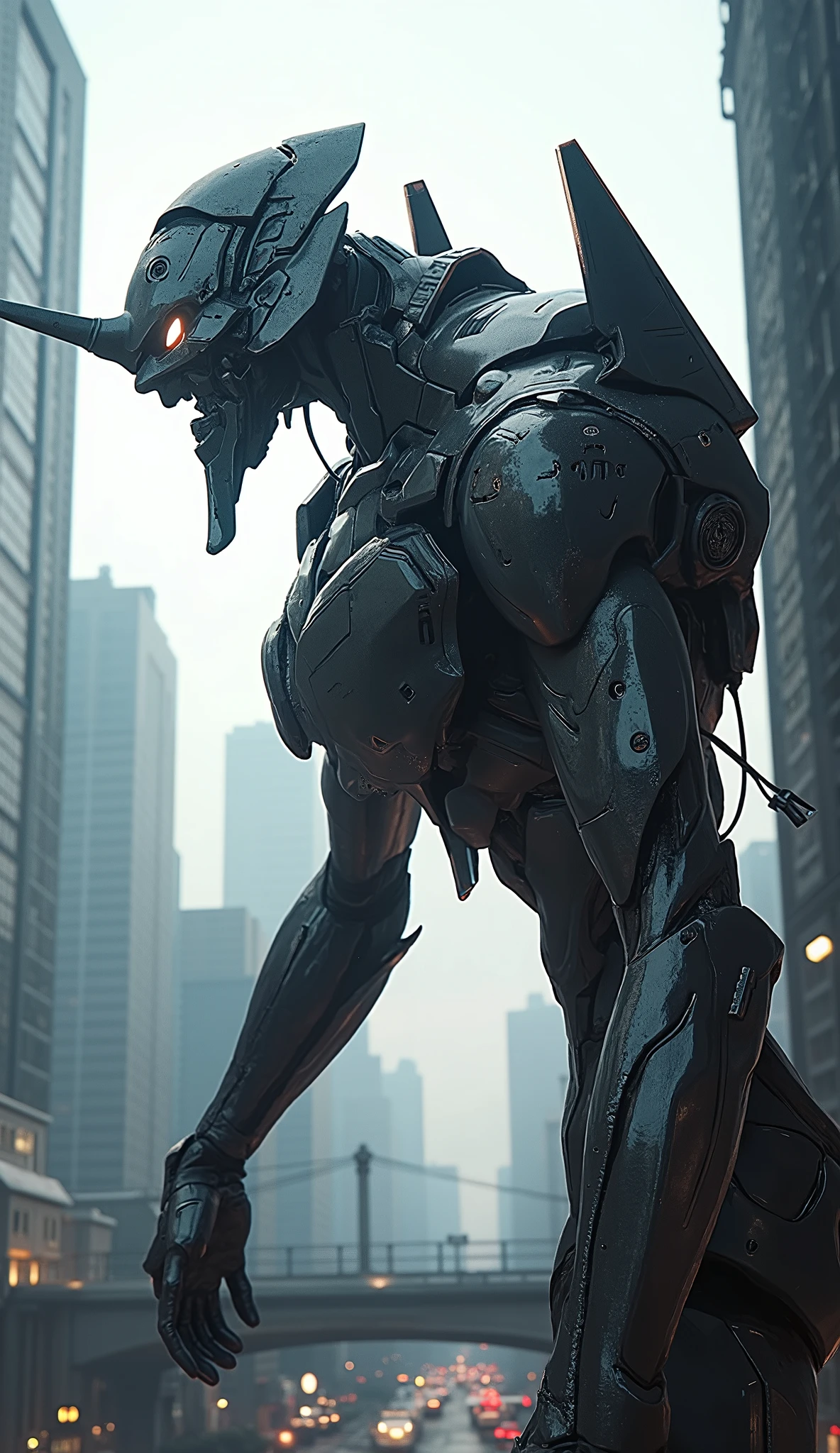 head out of frame、7-EVA 01 Gloss Surface Finish 、Slim fit、huge、Hunchback、Masterpiece、 best quality 、Buildings、 best quality 、 best image quality 、 Depth of Subject 、