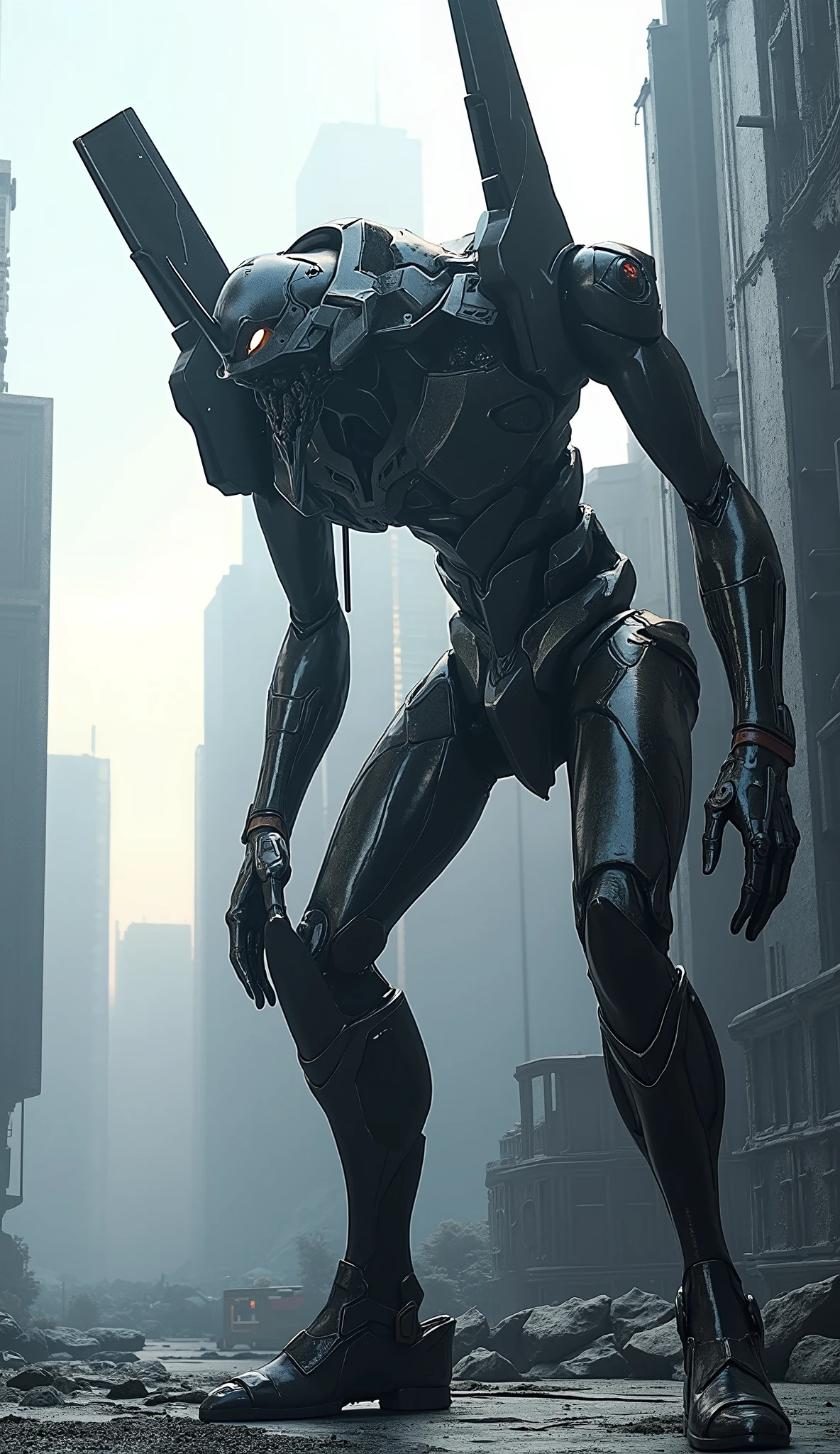 head out of frame、7-EVA 01 Gloss Surface Finish 、Slim fit、huge、Hunchback、Masterpiece、 best quality 、Buildings、 best quality 、 best image quality 、 Depth of Subject 、