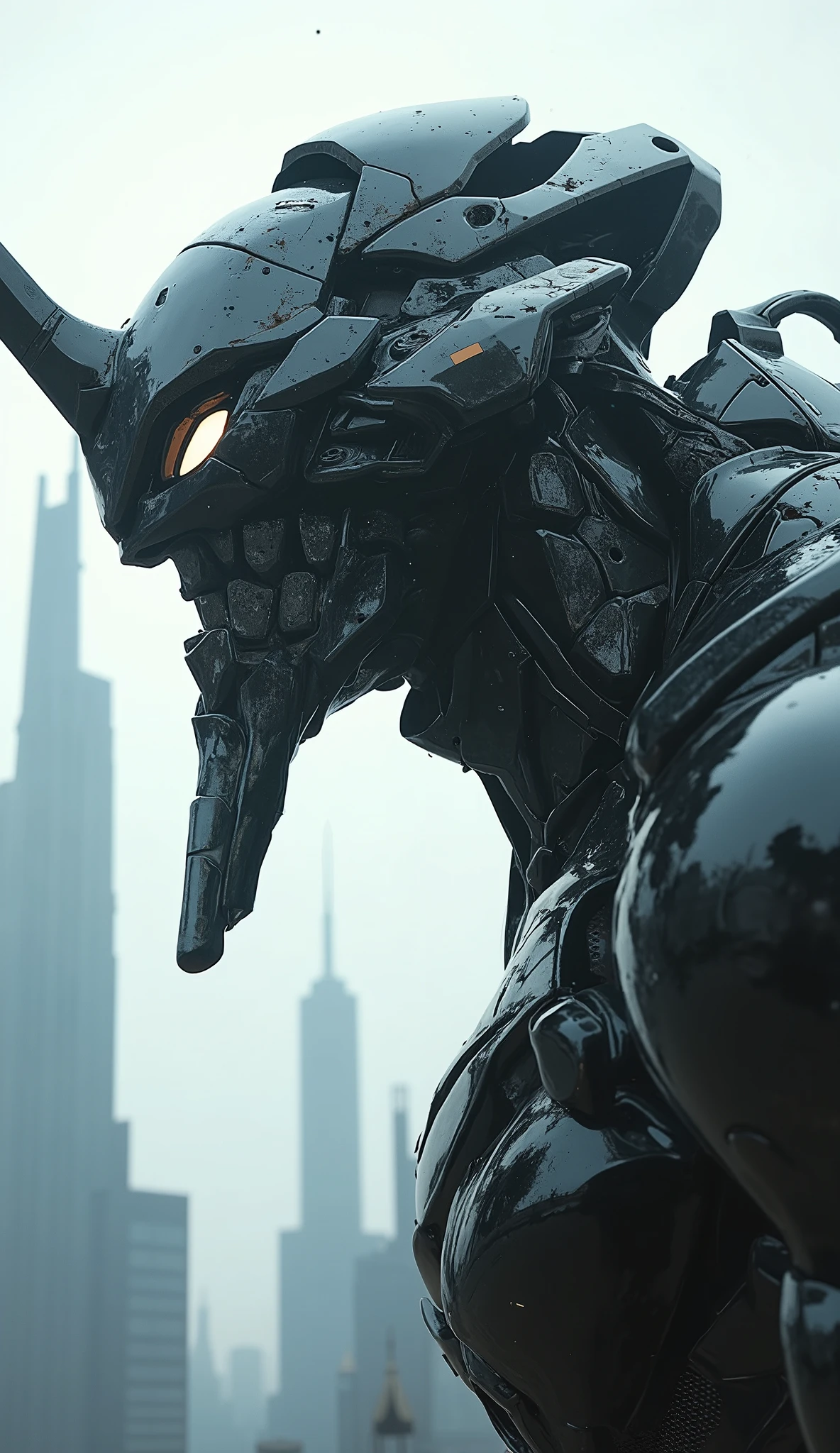 head out of frame、7-EVA 01 Gloss Surface Finish 、Slim fit、huge、Hunchback、Masterpiece、 best quality 、Buildings、 best quality 、 best image quality 、 Depth of Subject 、