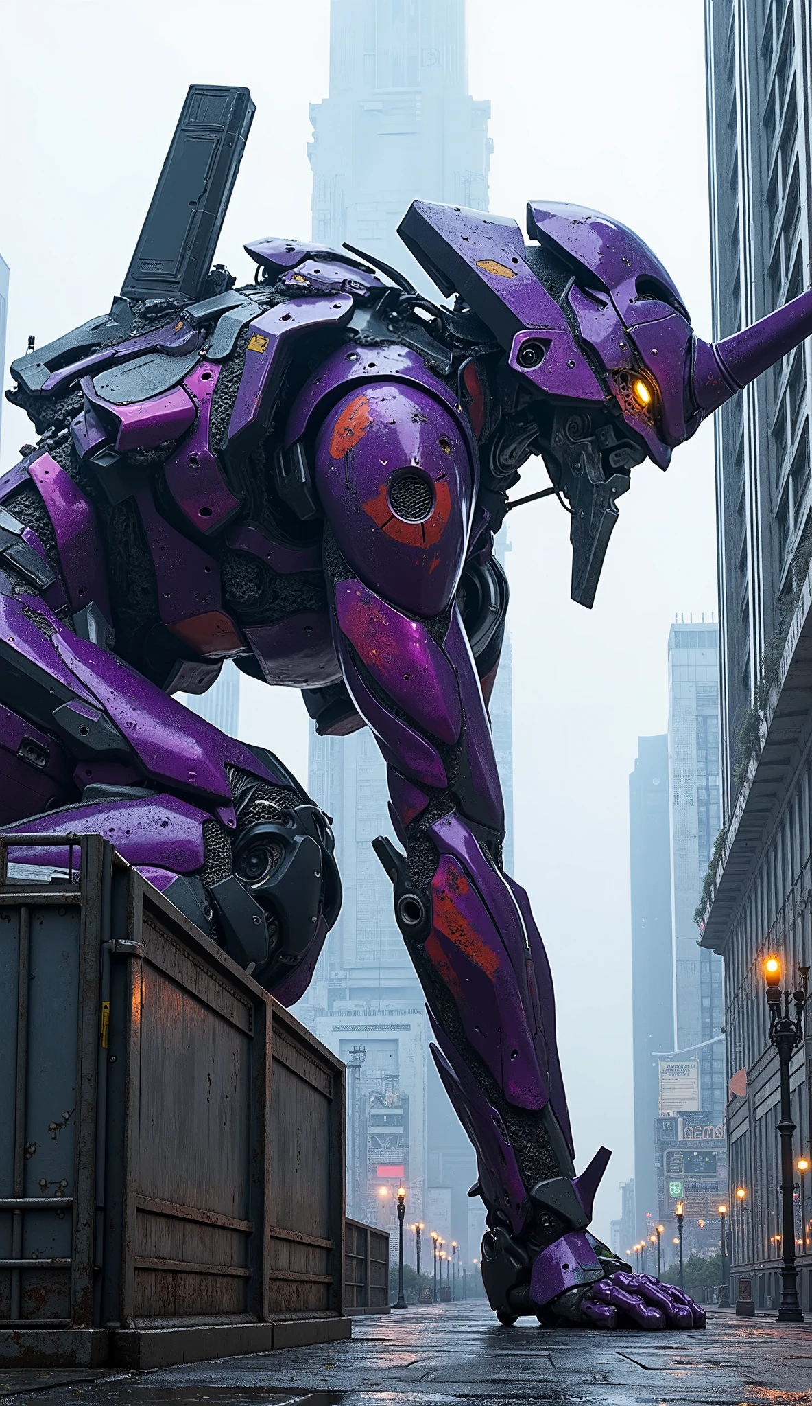 head out of frame、7-EVA 01 Gloss Surface Finish 、Slim fit、huge、Hunchback、Masterpiece、 Brilliant Colors 、 best quality 、Buildings、 best quality 、 best image quality 、 Depth of Subject 、