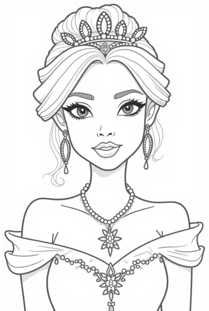 Black and white line drawing of barbie holding a cati, white background, clip art