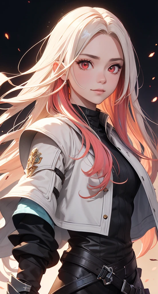 A heartwarming image of a little girl on fire as she runs through the dark, stormy streets of a city. Her white outfit is belted with vibrant colors and her long, flowing hair, adorned with sparkles, trails behind her. The vibrant colors of the cityscape contrast beautifully with the delicate, golden light coming from the girl's face. The vibrant colors of the city contrast beautifully with the dramatic, surreal lighting creating an awe-inspiring atmosphere. standard lens, high ISO, f/4 aperture - --auto --s2