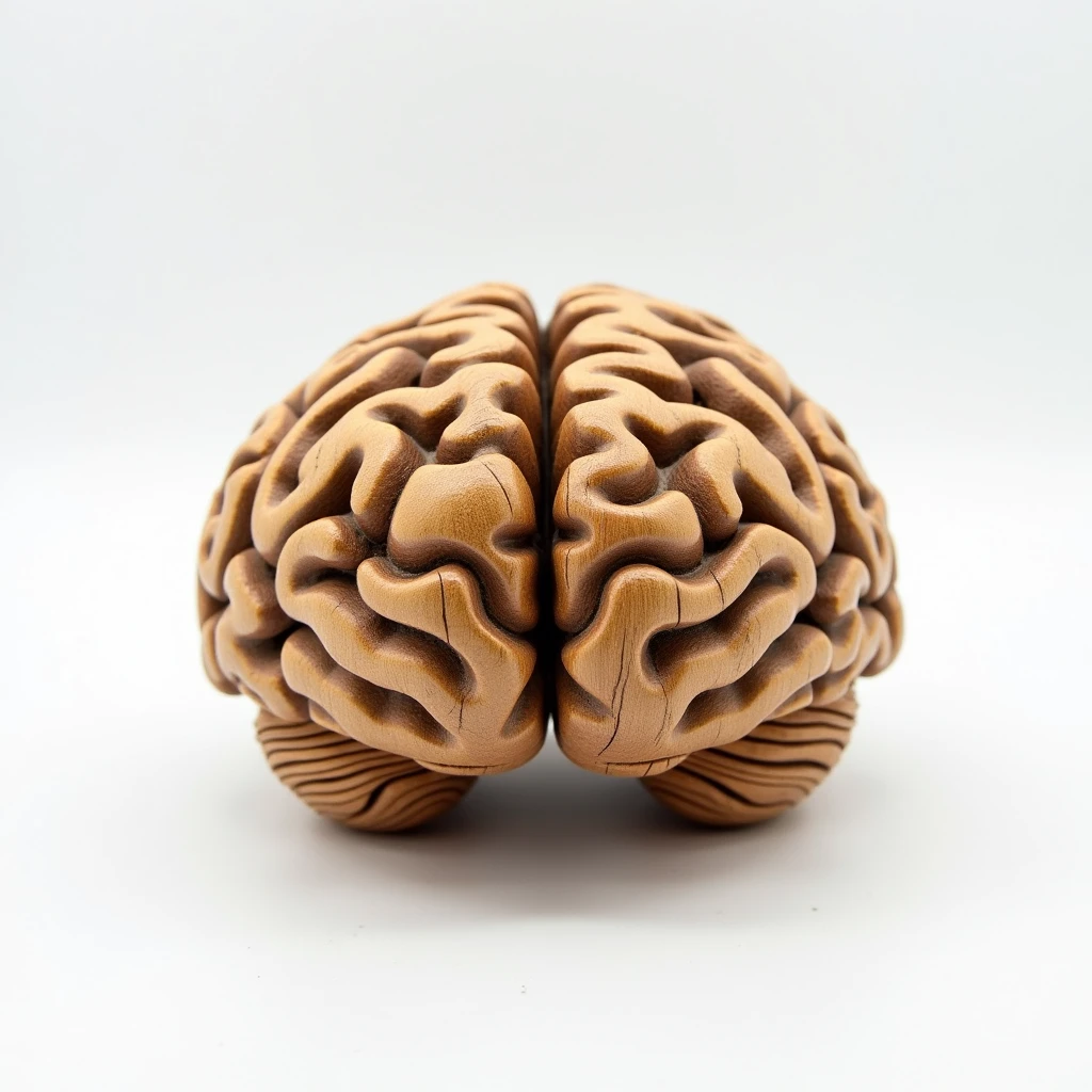 Two brains side by side. The brain on the left is simpler, with less defined contours, while the brain on the right shows a staged process of evolution, becoming progressively more complex. The evolved brain has more grooves and a more sophisticated appearance, representing cognitive evolution. The transition from one to the other can be illustrated by small arrows or a gradual change in shapes.