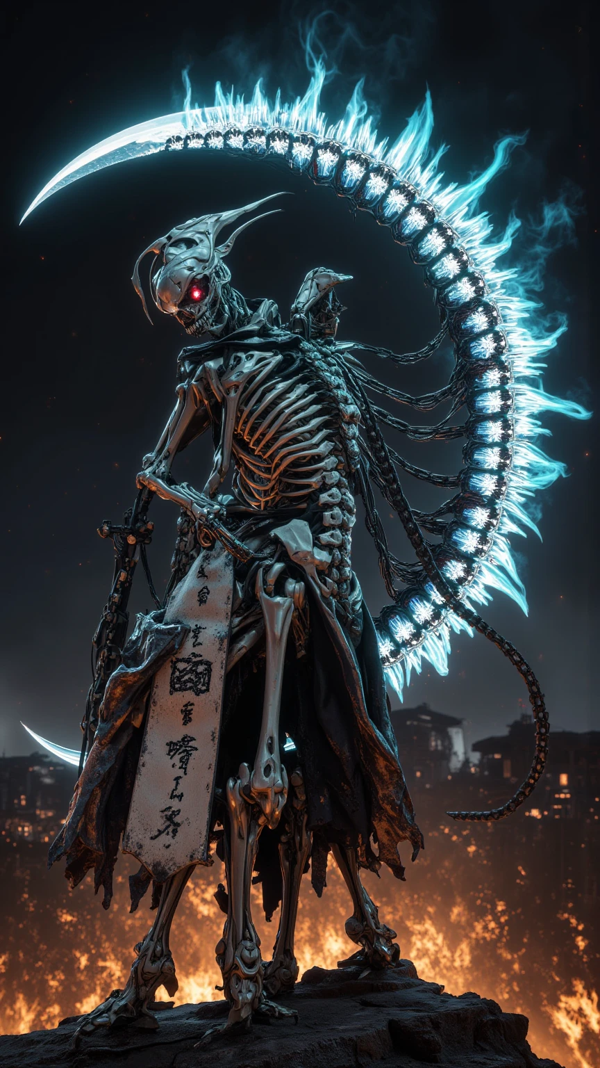 There is a man with a skeleton on his chest and a chain around his neck, a male demon suitable for white horns, a handsome Japanese demon boy, a demon dragon inspired armor, 3 D rendered character art 8 K, a human male demon, a white horned demon, Unreal Engine rendering, a six-armed dark god, demon boy, man and dragon fusion, demon man