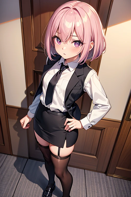 there is a cartoon picture of feminine boy with short pink hair, anime moe artstyle, 1 7 - year - old anime, in an anime style, demon femboy, flat anime style, cute, crossdresser, lewd body, curvy, cute outfit, doing a sexy pose