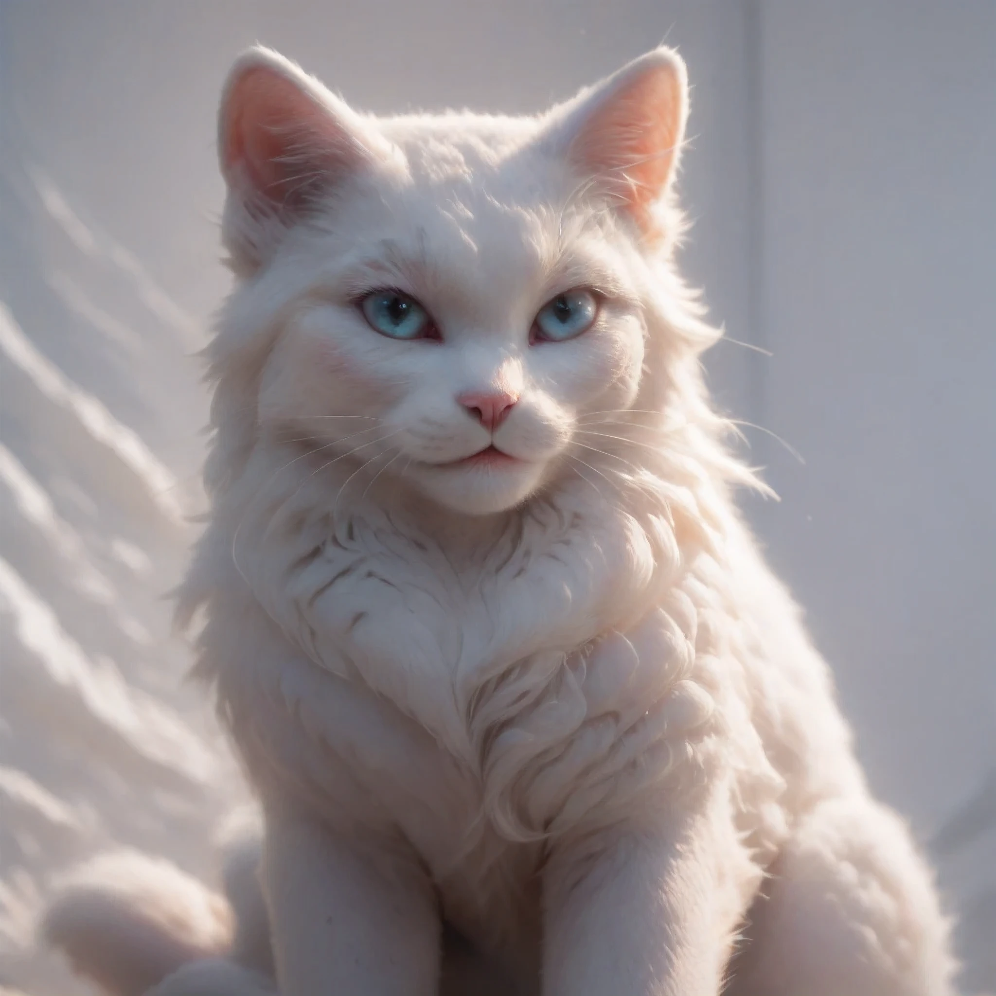 cute cat, blue eyes, white cat, background white, white wall, Arctic cat,