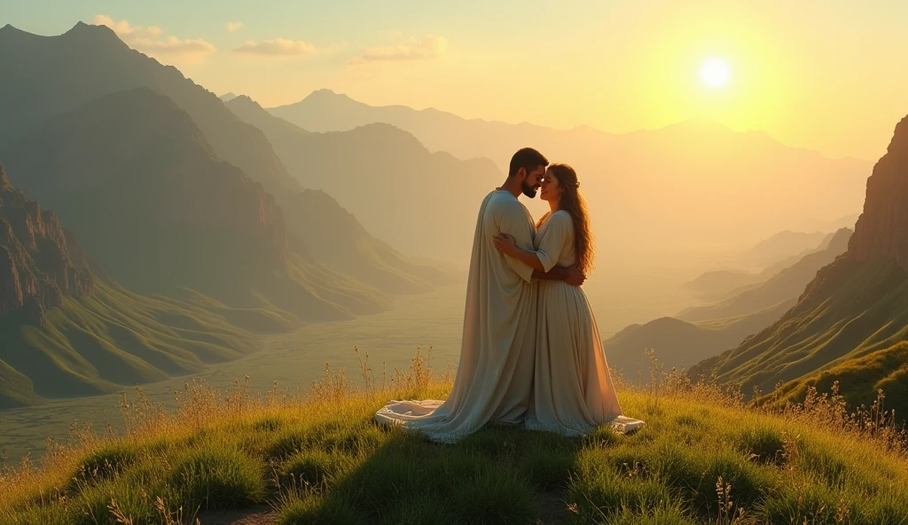 masterpiece, 最high quality, high quality, Highly detailed CG Unity 8k wallpaper, A happy couple、Emperor Constantine the Great of Rome, eternal love with Minervina, scenes of happy lovers, warm and strong embraces, bliss of love, excitement, lyrical, heartfelt, dramatic, romantic, beautiful white garments, golden belts, high vibrations, pure love, the splendor of Greece and Rome, the light of heavenly Jerusalem, washing of the soul, purification of the heart, healing of the body, joy, happiness of love, heartfelt smiles, the happiness of forgiveness, gratitude, thankfulness, praying for everyone for love, redemption, forgiveness, healing, and tranquility. These are events on Earth. Everyone is happily spending time in their own heavens. Also, friendly and pleasant relationships, sacred atmosphere, paradise of greenery and flowers, heaven, blessings and protection, beautiful, shining, ultra-high quality, ultra-high resolution, ultra-fine, ultra-beautiful, masterpiece.