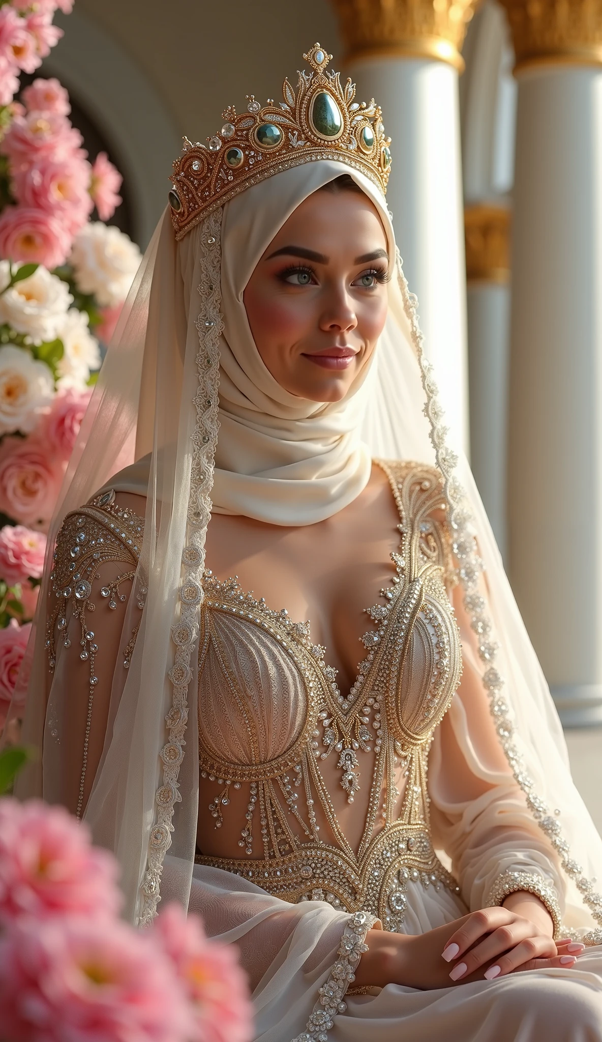 (masterpiece), best quality, expressive eyes, perfect face, Arabian, details, party,Birthday party, with mother and men surrounding her, Hijab, big titts, full body massage Dubai UAE, birthday party , dress short,table, standing, , ,strapon on cockold, wife's and a husband, with out clothes,