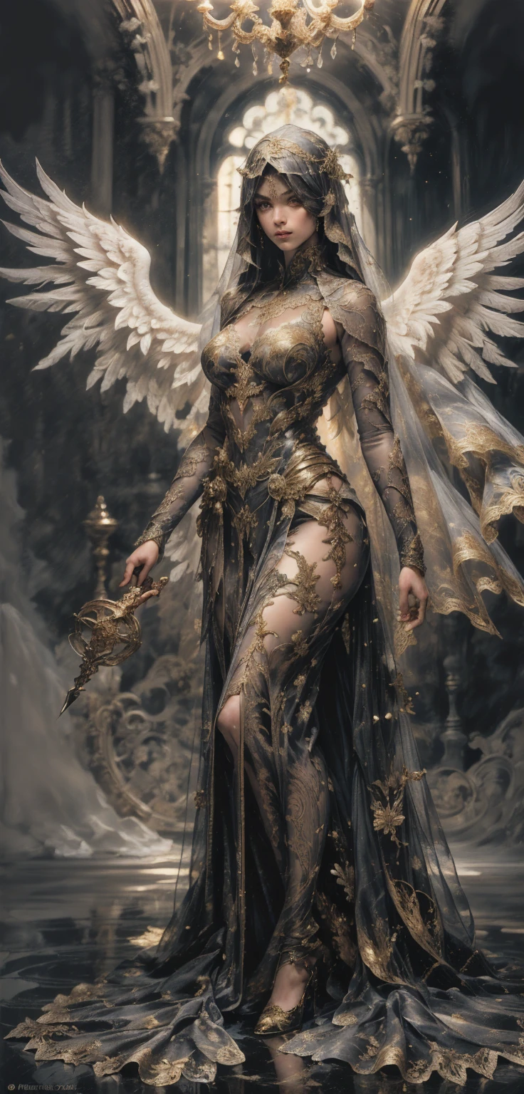 (((Full Body Shot))), A Female model Corrupted By The Temptation Of Evil. Ultimate Beautiful Digital Art, Ultra High Resolution, Ethereal, 16k, Soft Light Source In Oblique Foreground, Beautifully Symmetrical Face, Exotic Large Meticulously Drawn Eyes